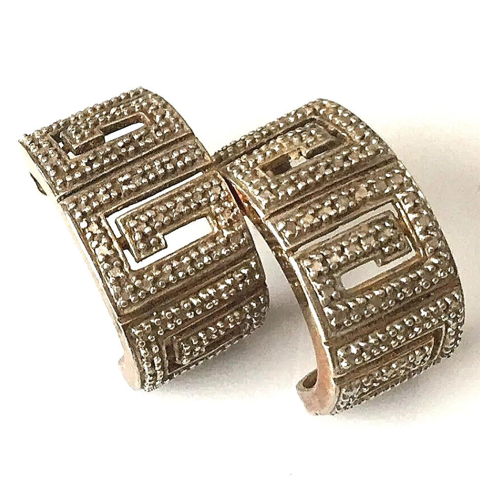 18k Gold Vermeil 925 Marcasite Greek Key Earrings 25$